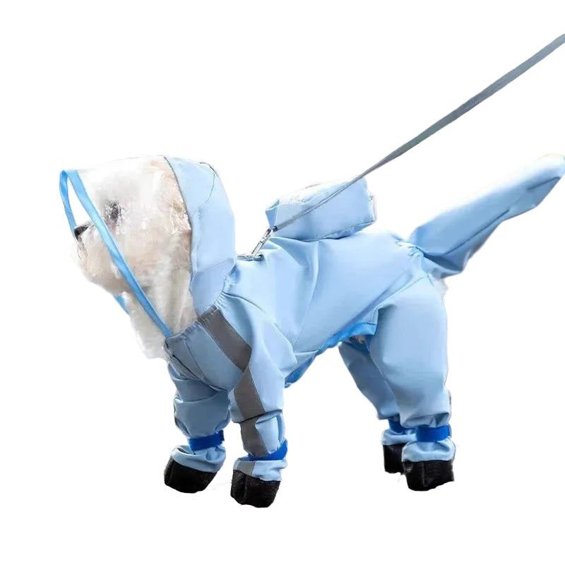 Dinosaur Dog Raincoat — Full-Coverage Hooded Rain Poncho with 3D Tail