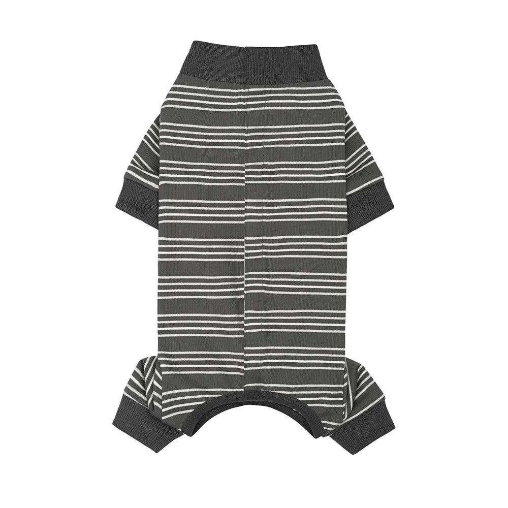 Striped Dog Jumpsuit Pajamas — Soft Full-Body PJs for Dogs