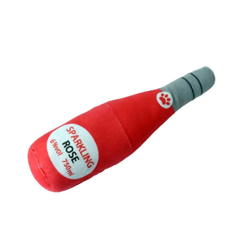 Funny Wine Bottle Plush Dog Toy — Squeaky Teeth-Cleaning Chew for Dogs