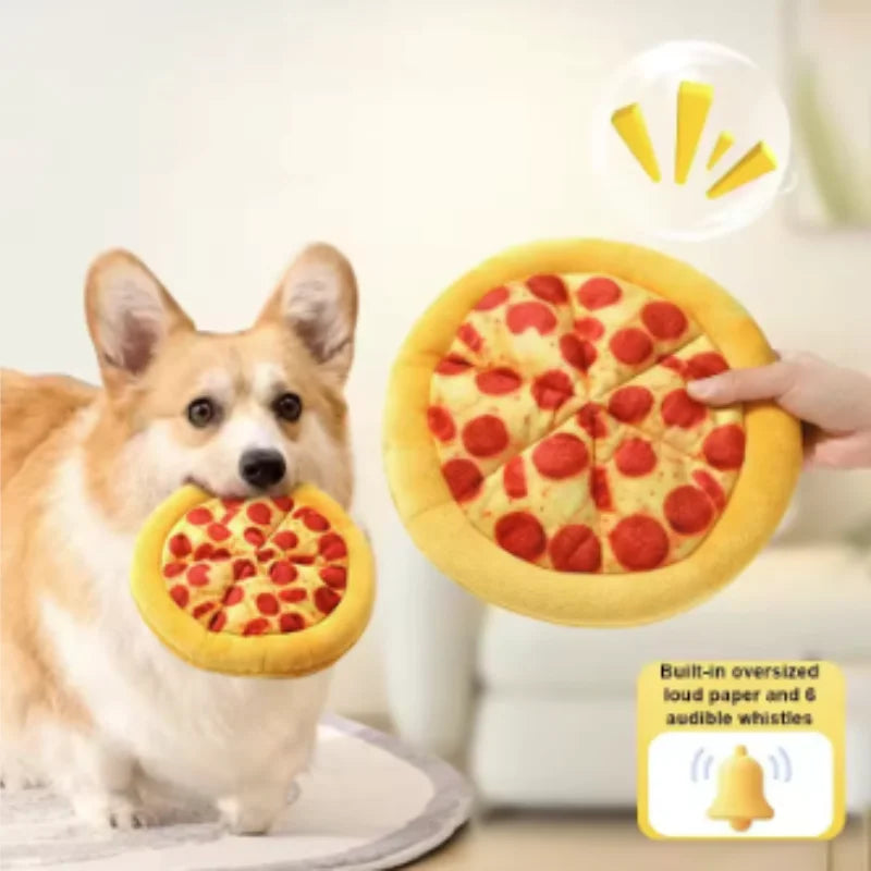 Squeaky pizza plush dog toy — photo 2