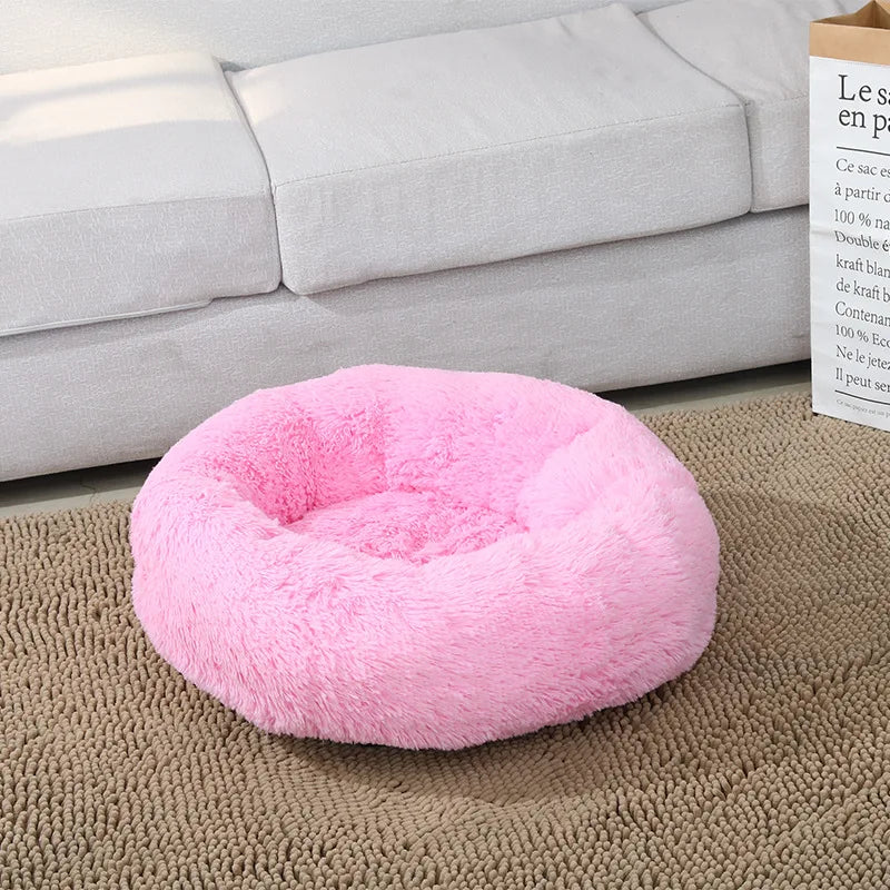 Round Long-Plush Cat Bed – Fluffy Cuddle Basket for Cats & Small Dogs