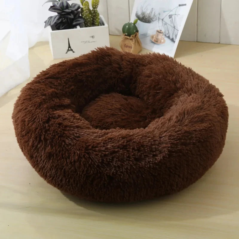 Round Long-Plush Cat Bed – Fluffy Cuddle Basket for Cats & Small Dogs