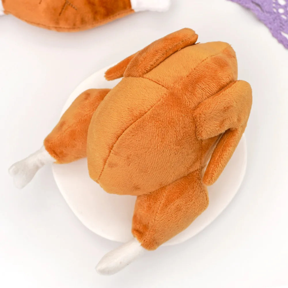 Squeaky roast chicken plush pet toy — main product photo
