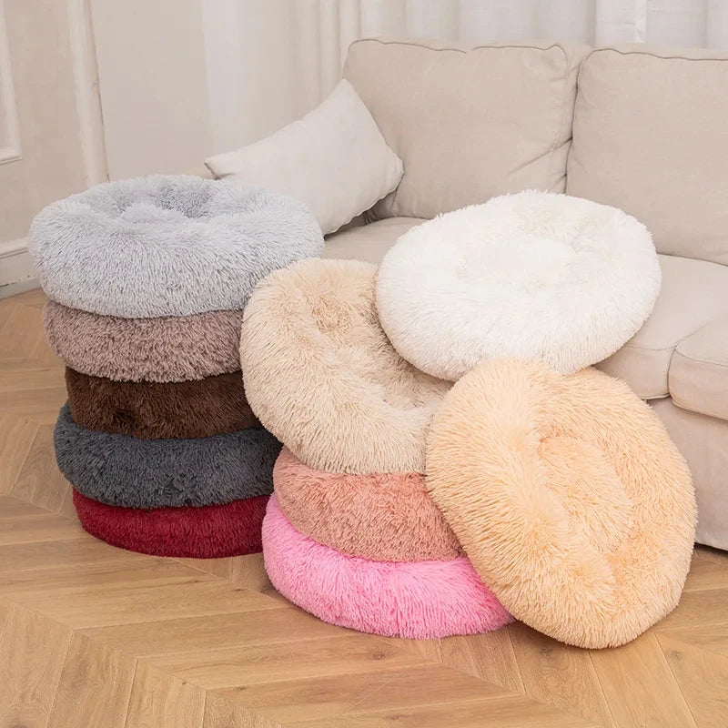 Round Long-Plush Cat Bed – Fluffy Cuddle Basket for Cats & Small Dogs
