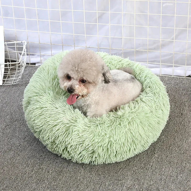 Round Long-Plush Cat Bed – Fluffy Cuddle Basket for Cats & Small Dogs