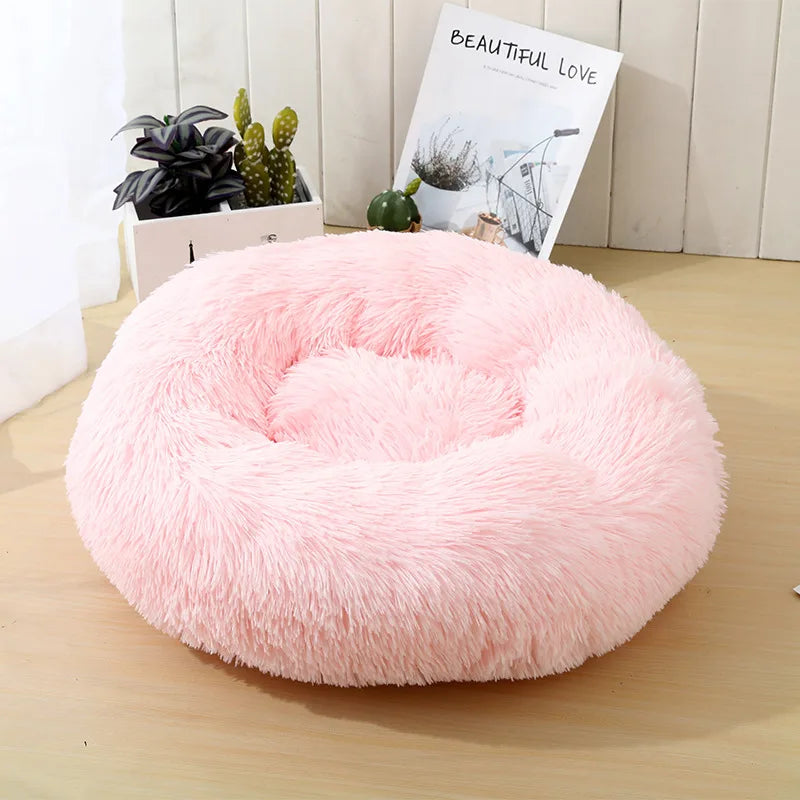 Round Long-Plush Cat Bed – Fluffy Cuddle Basket for Cats & Small Dogs