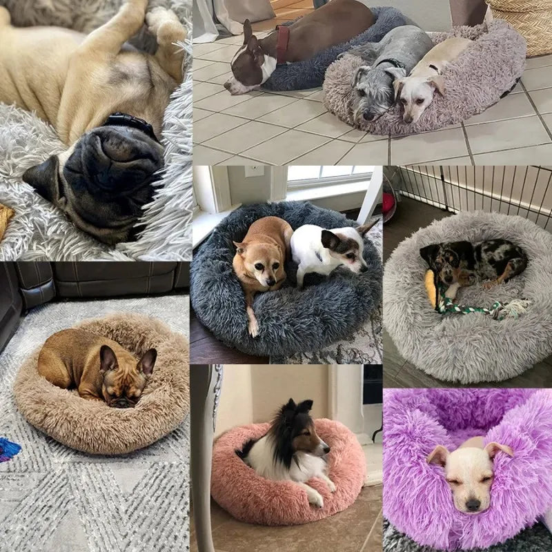 Round Long-Plush Cat Bed – Fluffy Cuddle Basket for Cats & Small Dogs