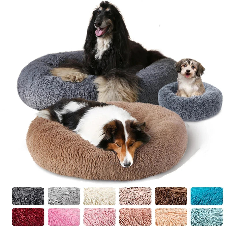 Round Long-Plush Cat Bed – Fluffy Cuddle Basket for Cats & Small Dogs