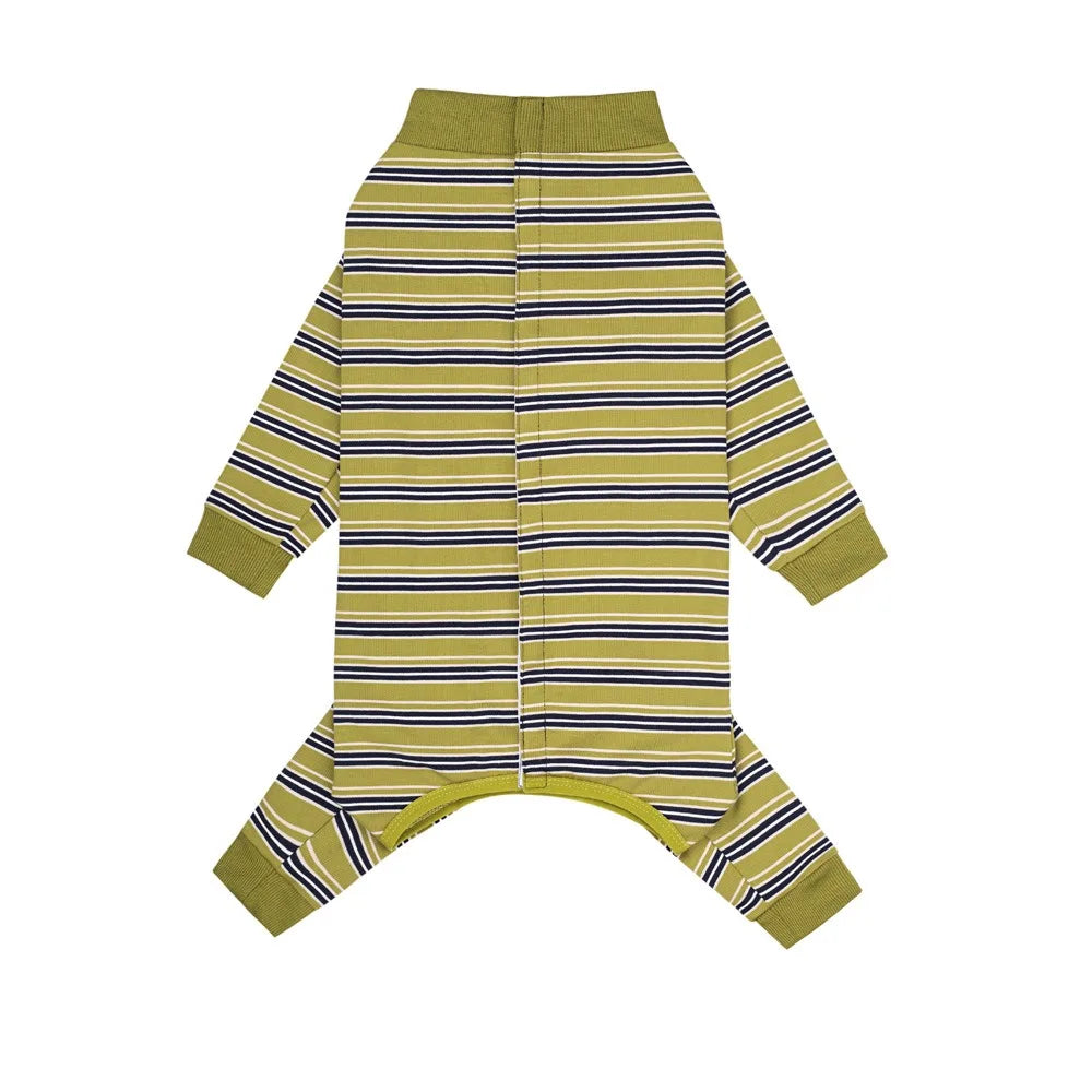 Striped Dog Jumpsuit Pajamas — Soft Full-Body PJs for Dogs