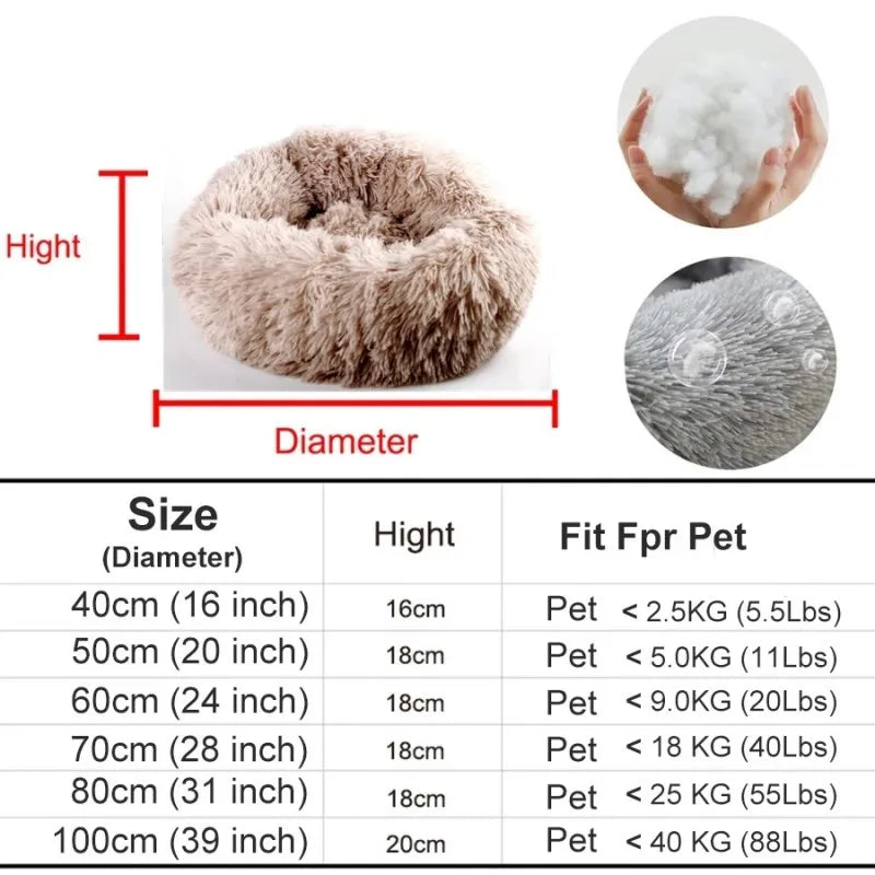 Round Long-Plush Cat Bed – Fluffy Cuddle Basket for Cats & Small Dogs