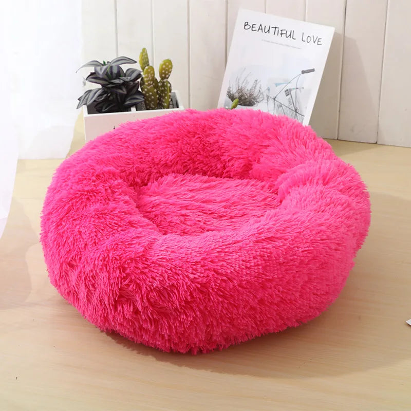 Round Long-Plush Cat Bed – Fluffy Cuddle Basket for Cats & Small Dogs