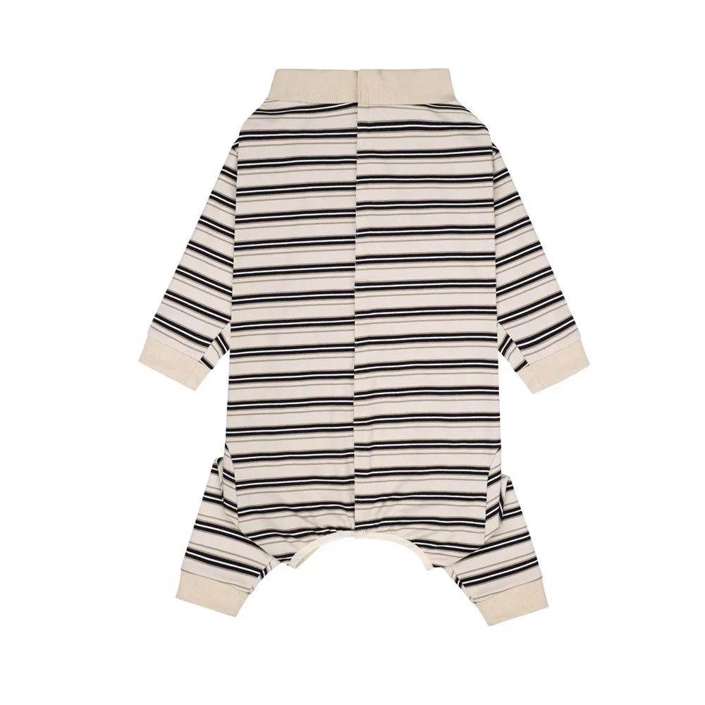 Striped Dog Jumpsuit Pajamas — Soft Full-Body PJs for Dogs