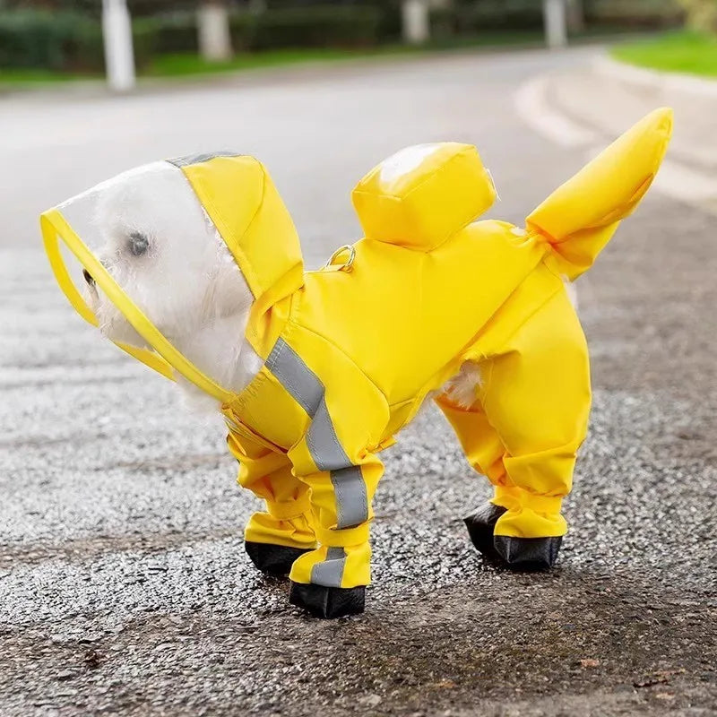 Dinosaur Dog Raincoat — Full-Coverage Hooded Rain Poncho with 3D Tail