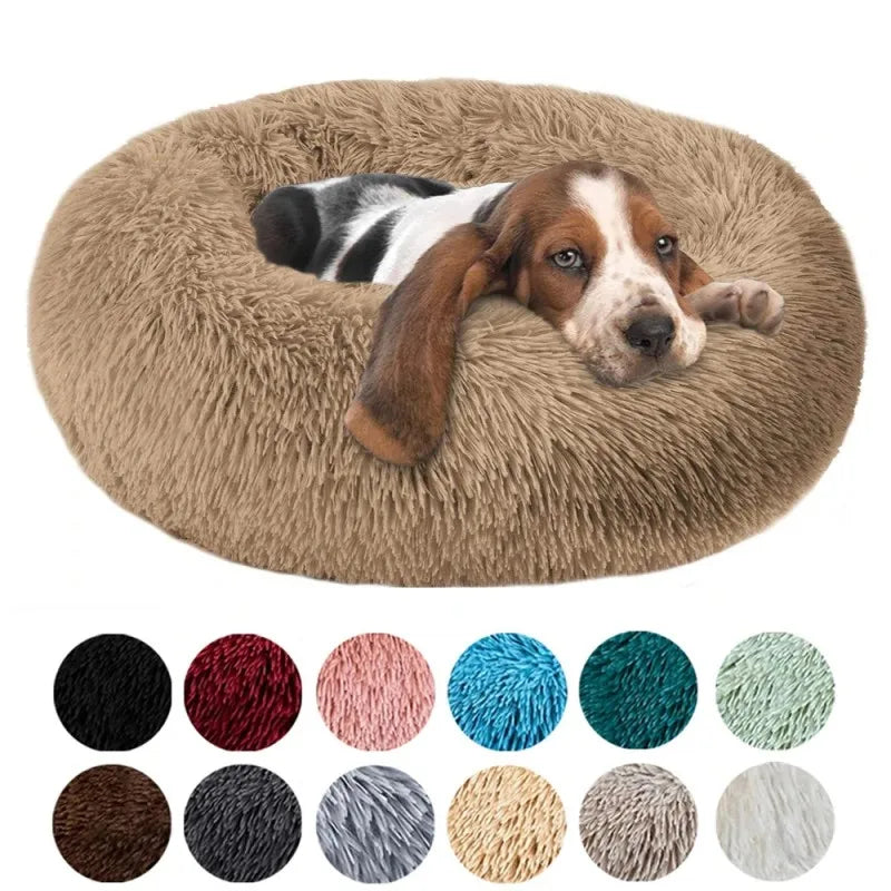 Round Long-Plush Cat Bed – Fluffy Cuddle Basket for Cats & Small Dogs