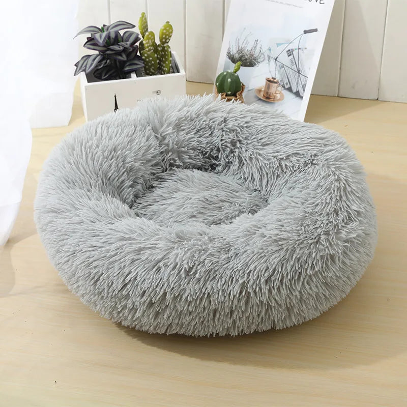Round Long-Plush Cat Bed – Fluffy Cuddle Basket for Cats & Small Dogs