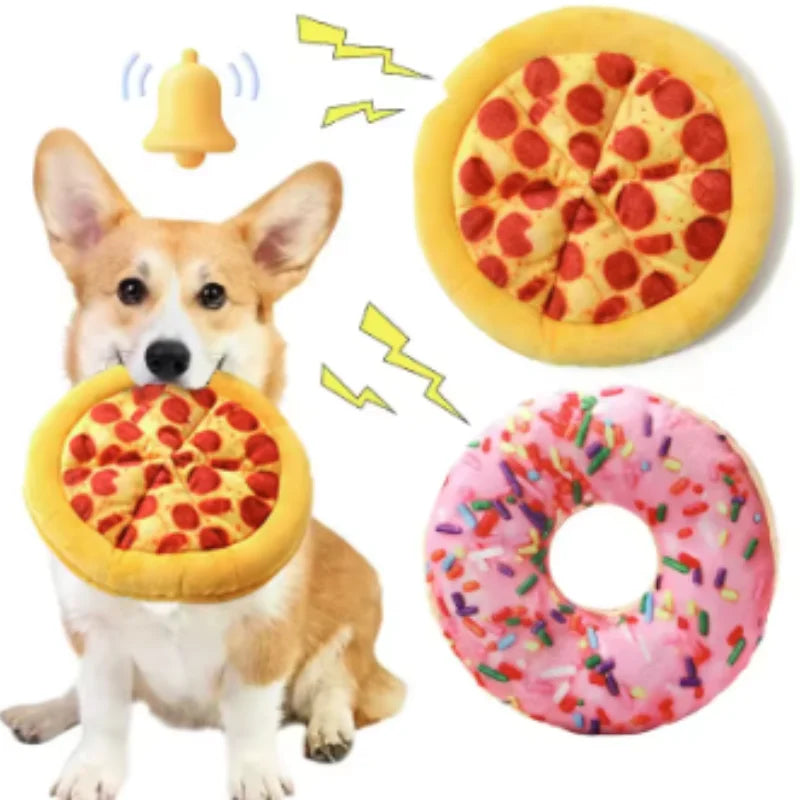 Squeaky pizza plush dog toy — main product photo
