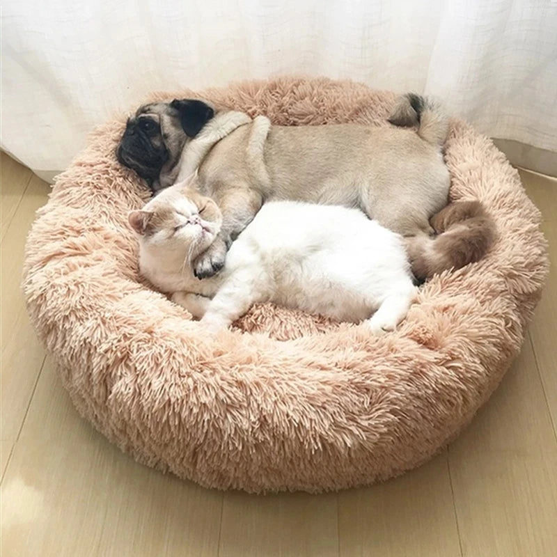 Round Long-Plush Cat Bed – Fluffy Cuddle Basket for Cats & Small Dogs