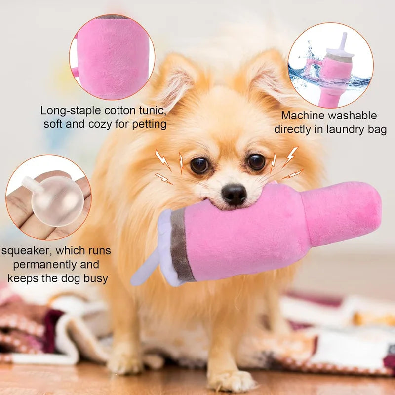 Pink squeaky cup plush dog toy — photo 4