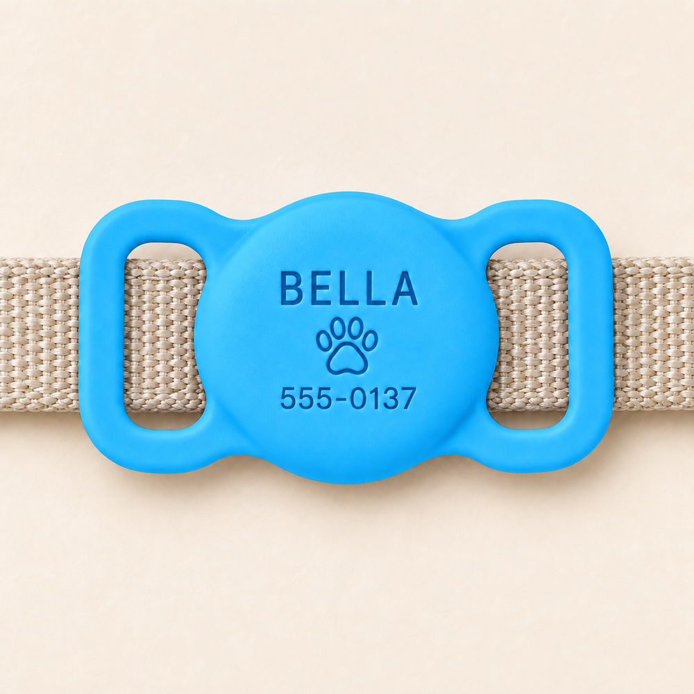 Personalized AirTag Pet Collar Case – Blue