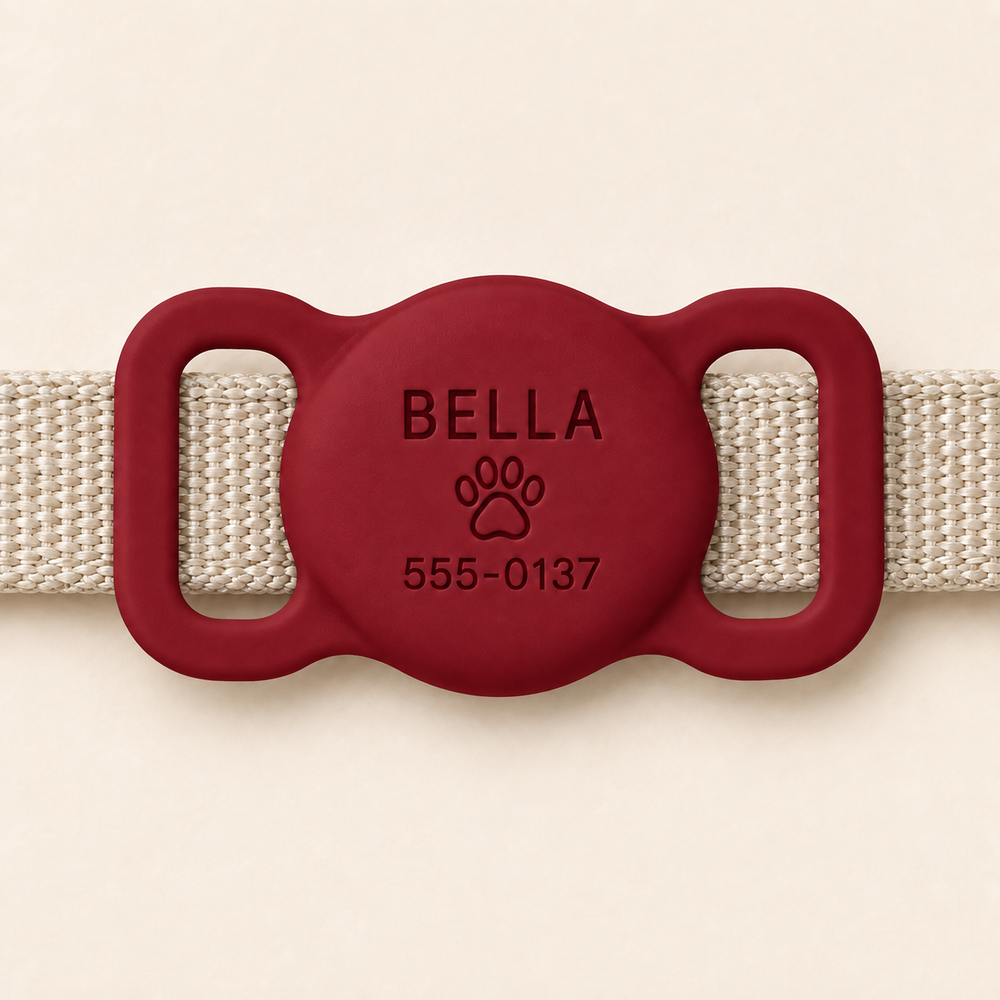 Personalized AirTag Pet Collar Case – Burgundy