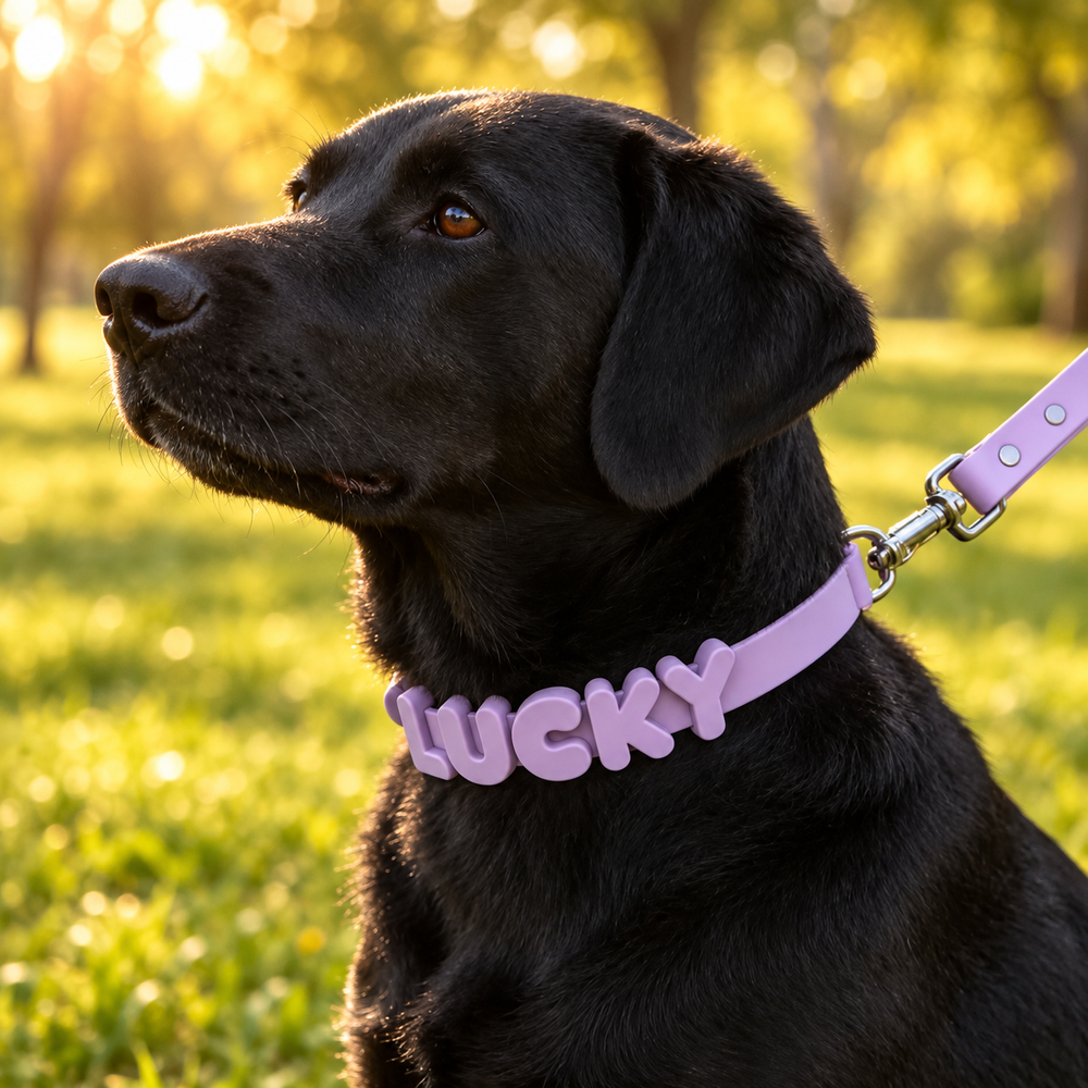 DIY silicone name collar spelling a pet's name