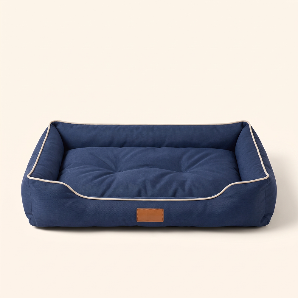 Large dog sofa bed in square blue