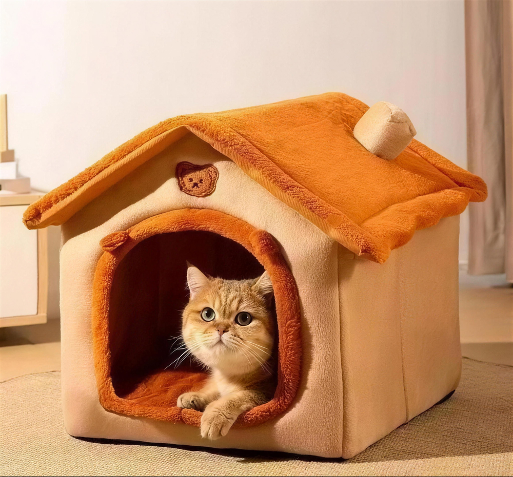 Cozy Dog House Bed – Orange