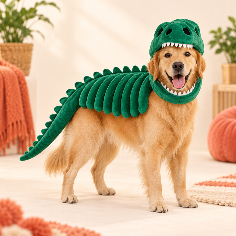Plush Dinosaur Skeleton Pet Costume – Green