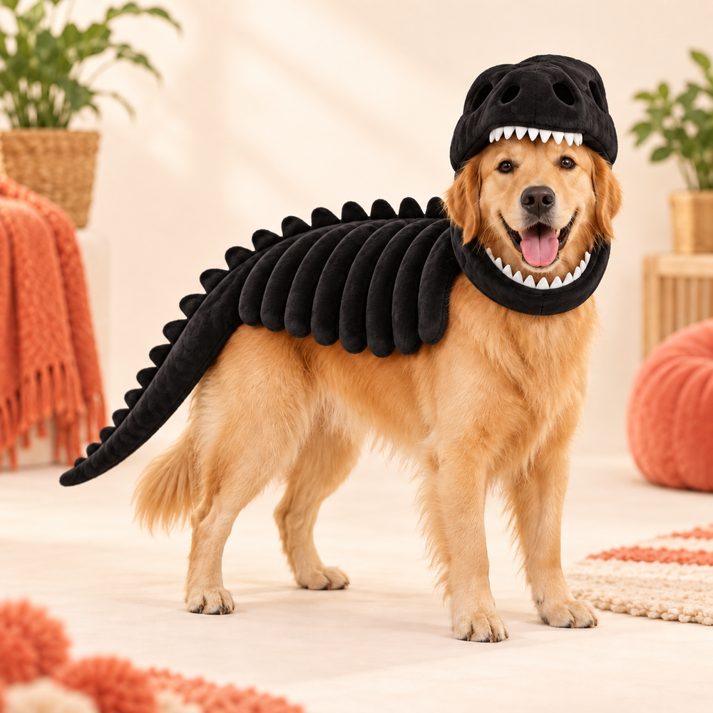 Plush Dinosaur Skeleton Pet Costume – Black