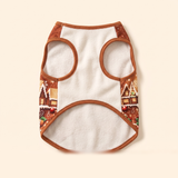 Gingerbread Christmas dog vest inside view, soft white lining with brown binding at the neck and armholes