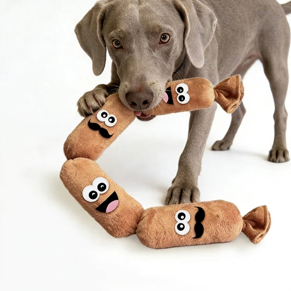 Squeaky Sausage Plush Dog Toy — Crinkle Chew for Happy Solo Play