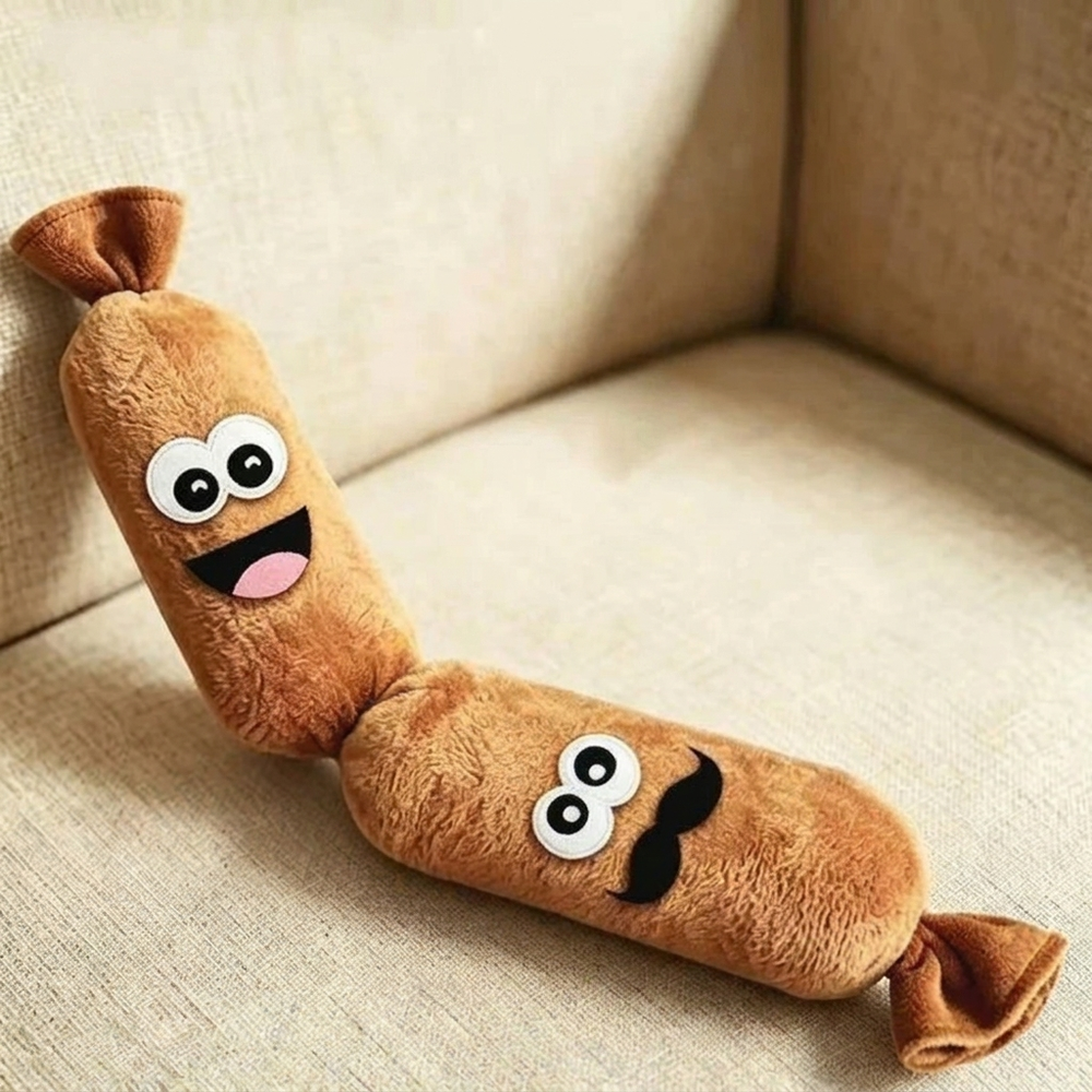 Squeaky Sausage Plush Dog Toy — Crinkle Chew for Happy Solo Play