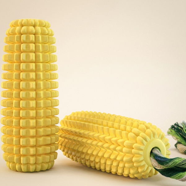 Durable tough squeaky dog chew toy on a cream studio background