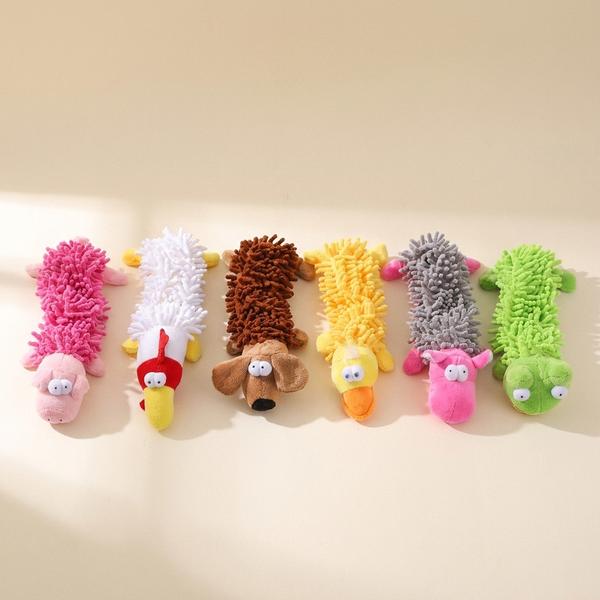 25cm cute animal plush squeaky dog toy on a cream studio background