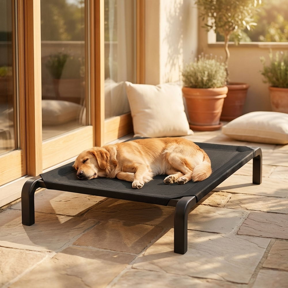 Elevated Dog Bed – Chew-Proof Raised Cot for Indoor & Outdoor – lifestyle product photo