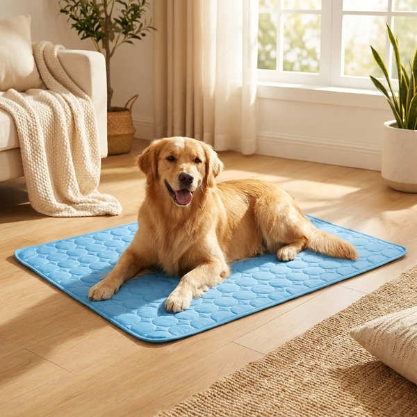 Dog Cooling Mat – Ice-Pad Summer Bed for Dogs & Cats – lifestyle product photo