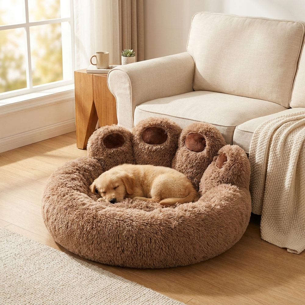 Fluffy Basket Dog Bed – Warm Plush Sofa for Small Dogs & Cats – lifestyle product photo