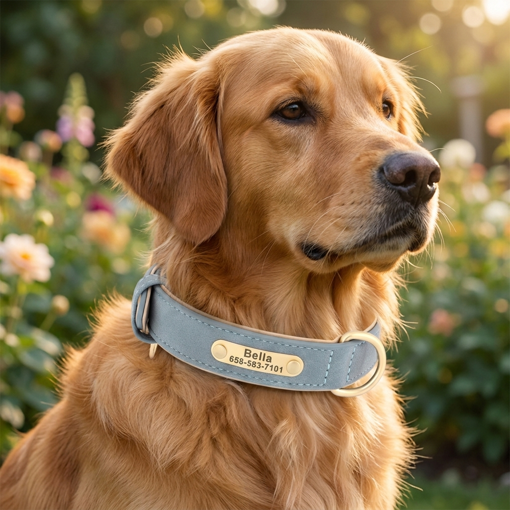 Personalized PU Leather Dog Collar – lifestyle product photo