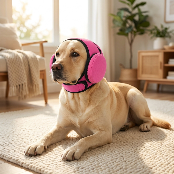 Dog Ear Muffs – Noise-Reducing Waterproof Headgear for Calm Pups – lifestyle product photo