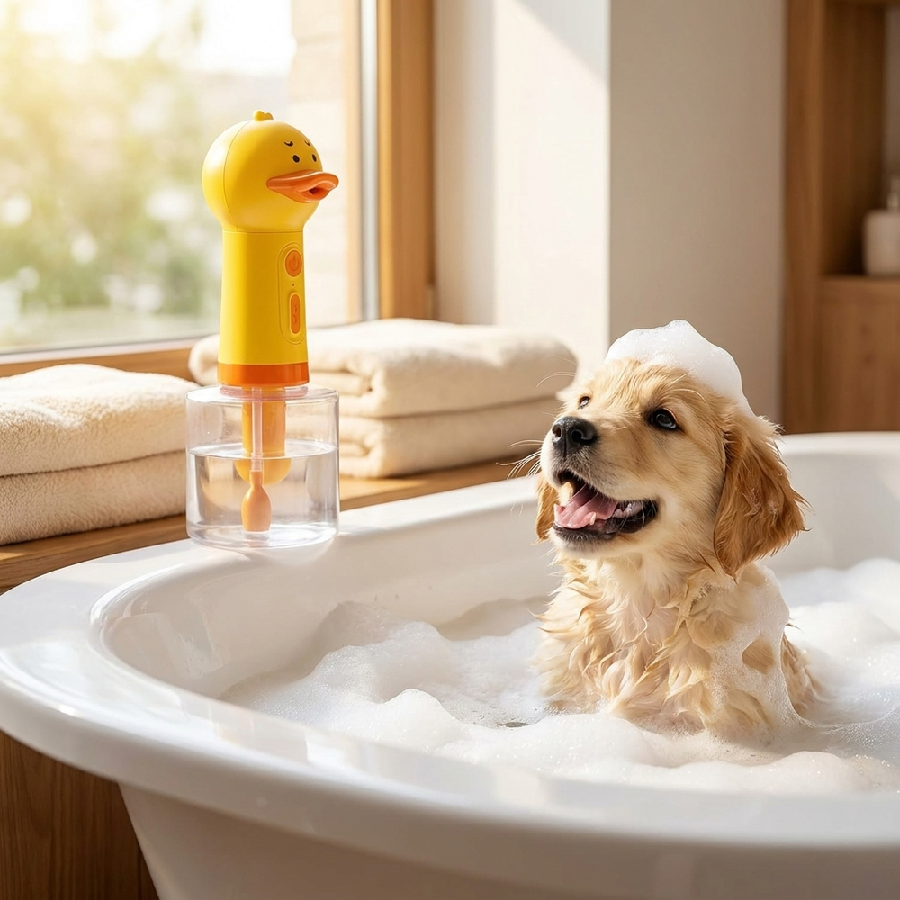 Duck Pet Bath Foam Machine – USB Automatic Soap Foamer – lifestyle product photo