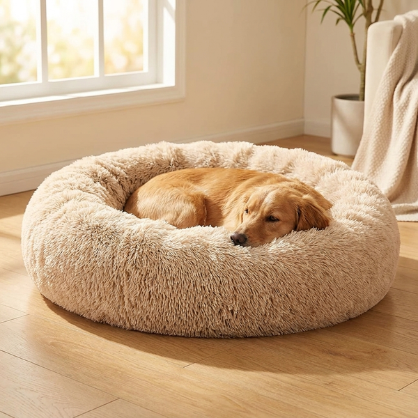 Donut Cuddler Dog Bed – Removable-Cover Plush Nest for Medium Dogs – lifestyle product photo