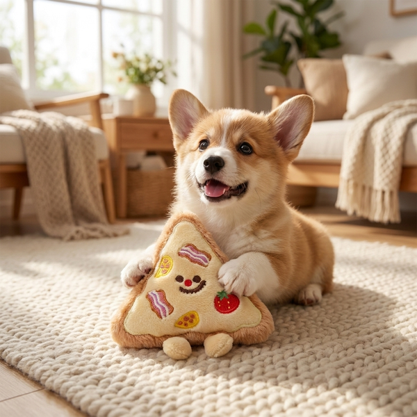 Pizza Party Squeaky Dog Toy – Soft Plush Chew for Small Dogs – lifestyle product photo