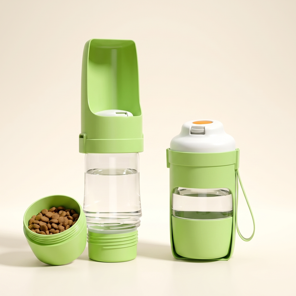 Foldable 2-in-1 Pet Travel Bottle – Water & Food in One Cup