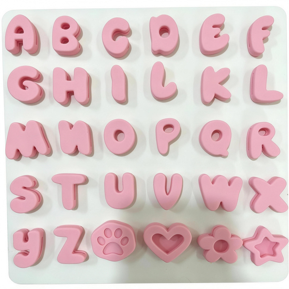 Pink silicone pet name charms - full 30-piece A to Z set