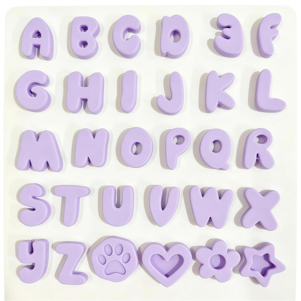 Light purple silicone pet name charms - full 30-piece A to Z set