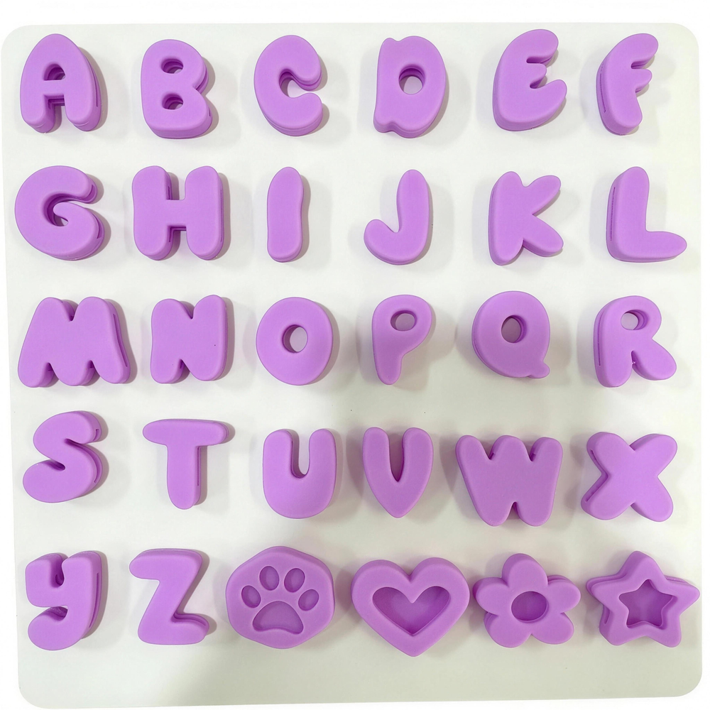 Purple silicone pet name charms - full 30-piece A to Z set