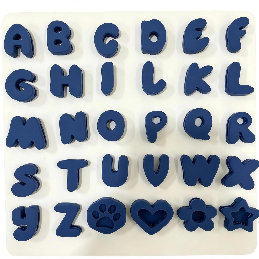 Navy blue silicone pet name charms - full 30-piece A to Z set