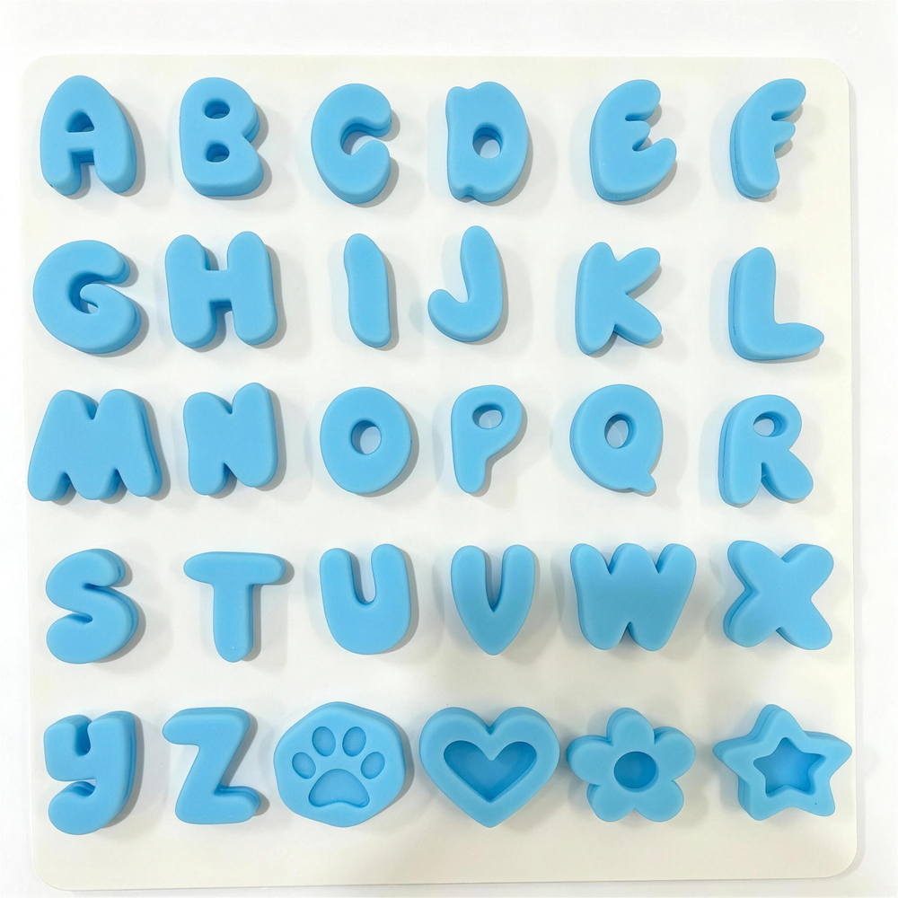 Blue silicone pet name charms - full 30-piece A to Z set