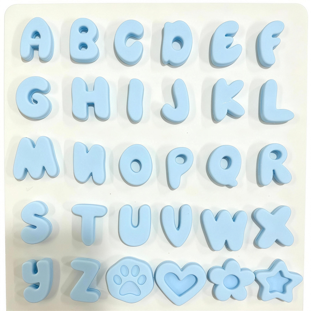 Light blue silicone pet name charms - full 30-piece A to Z set