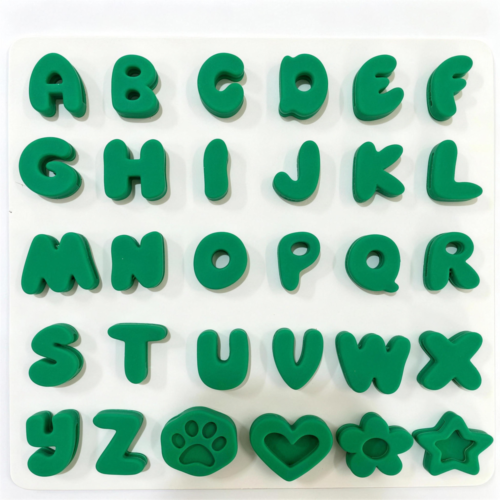 Green silicone pet name charms - full 30-piece A to Z set